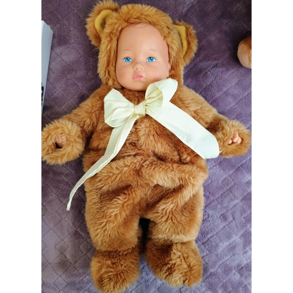 1998 Anne Geddes Baby Doll Plush Teddy Bear Suit Blue Eyes 16" Soft Stuffed